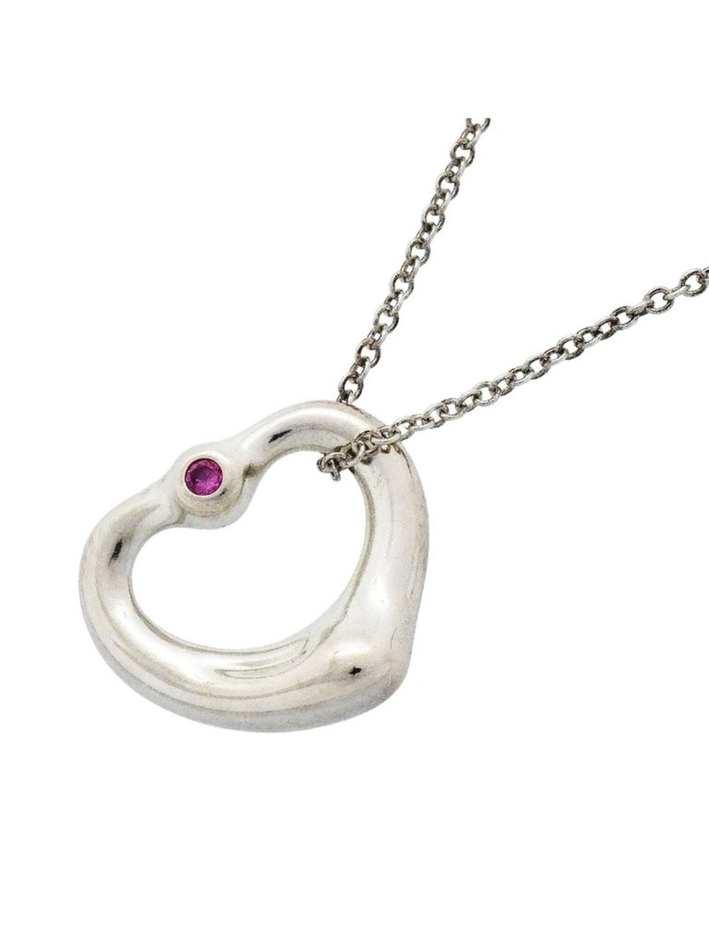 Tiffany & Co Necklace Open Heart 925 Sterling Silver Pink Sapphire